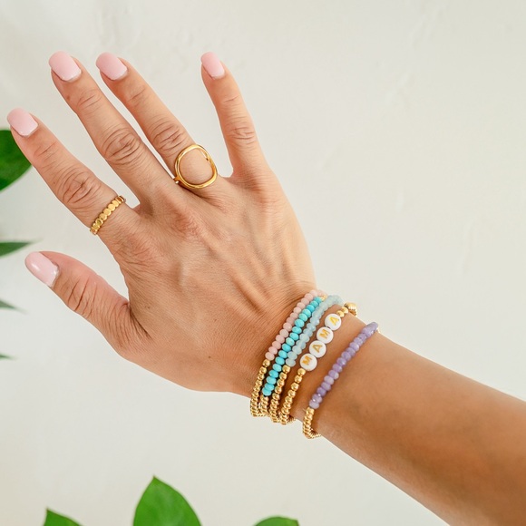 You Pick 2 WATERPROOF Gold Stretch Bracelets Non-tarnish Gemstone & Pearl & Bead - Picture 3 of 16